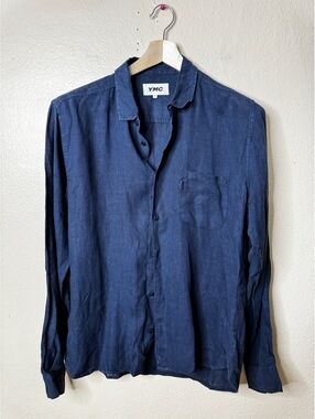 YMC You Must Create 100% Linen Button Up Shirt Men’s S Blue Long Sleeve Casual